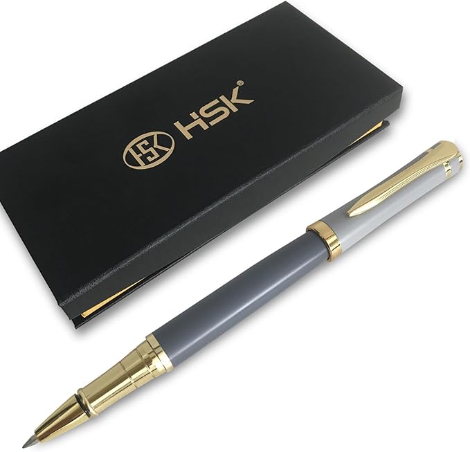 HSK Luxury Ballpoint Pens gift Pen Black Refill Line width 0.5mm,Best Ball Pen Gift Set for Men & Women Professional Executive,Office,Nice Pens Classy Gift Box (Grey)