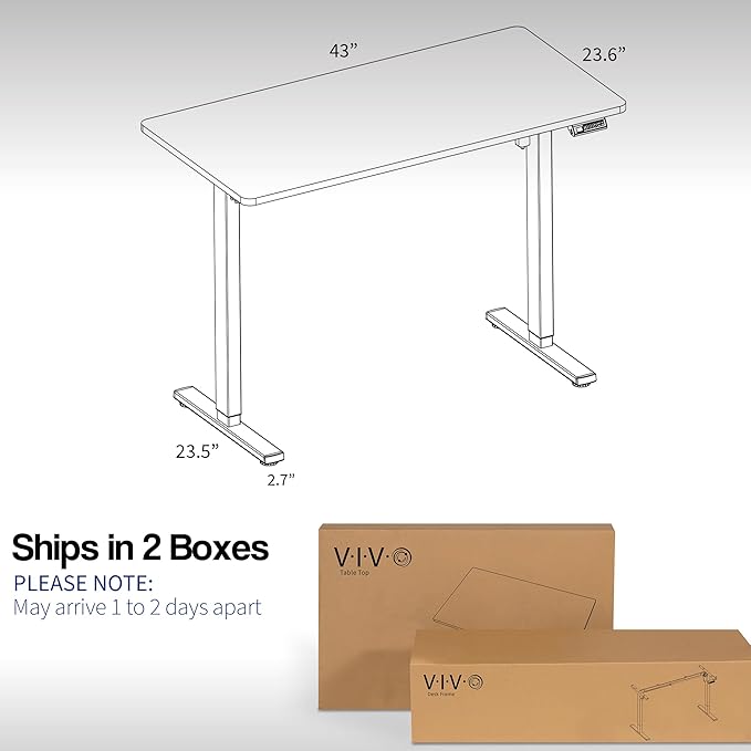 VIVO Electric 43 x 24 in Rustic Standing Desk, Memory Height Adjustment, 1B Series, One-Piece Vintage Brown Top, Black Frame, DESK-KIT-1B4N