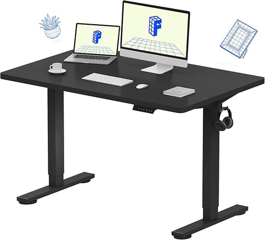 FLEXISPOT EN1 Whole Piece Standing Desk 48 x 30 Inches Height Adjustable Electric Sit Stand Home Office Desks (Black Frame + Black top,2 Packages)