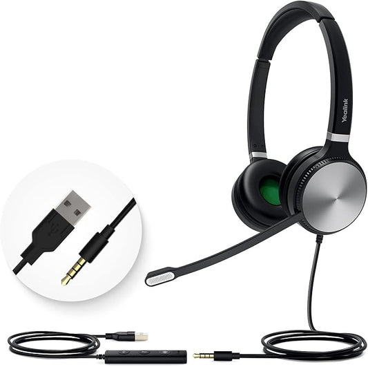 Yealink UH36 Professional USB Headset Wired Headphones for Work Calls and Music, Headset with Noise Cancelling Mic for Computer PC Laptop（UC Compatible, Stereo,3.5mm Jack/USB Connection）