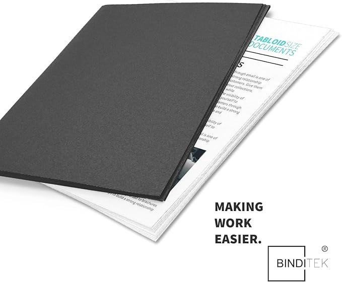 Binditek 50 Pack 16 Mil Sand-Textured Polycover, 11 x 17 Inches Front and Back Covers, Lightly Sanded Finish, Heavyduty Binding Presentation Covers for Business Reports, Tabloid, Black