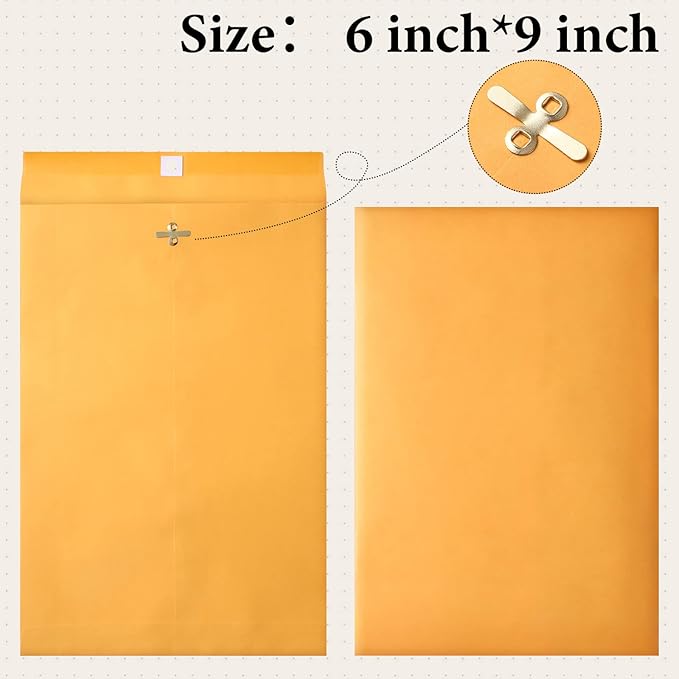 Ctosree 120 Pcs Manilla Envelopes Clasp Envelopes Bulk Brown Kraft Catalog Letter with Clasp Closure and Gummed Seal 28lb Heavyweight Paper (6 x 9 Inch)