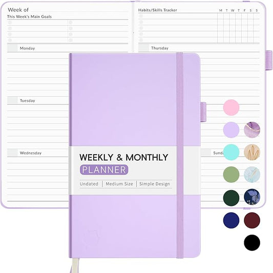 Undated Weekly Planner for 2025, Forvencer Simplified Weekly & Monthly Calendar Planner, Cute Daily Organizer Notebook, Agenda Journal to Track Goals & Tasks, Start Anytime, A5 Size, Lilac