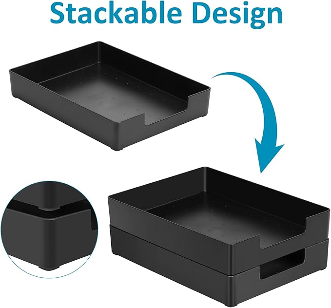 Letter-Size Paper Tray Organizer/Office Organizers/Rectangular Plastic Files/Desk Accessories, Plastic Paper Holder File Organizer for Office, School, Home Storage (Black)/Stackable/