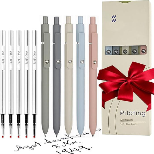 Gel Ink Pens,5PCS Aesthetic Pens,Quick Dry Ink Pens & 5PCS Black Ink Refills, Premium Retractable Rolling Ball Gel Pens, 0.5mm Japanese Black Ink Pens, Cute Office School Supplies Gifts for Women Men