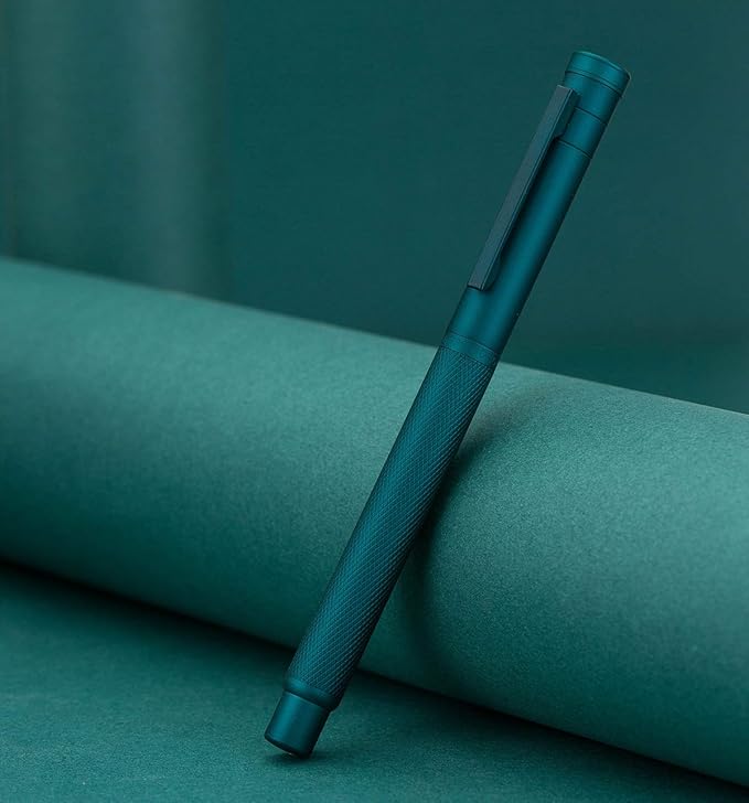 Asvine Dark Green Forest Fountain Pen Fine Nib Classic Design with Converter and Metal Pen Case Set