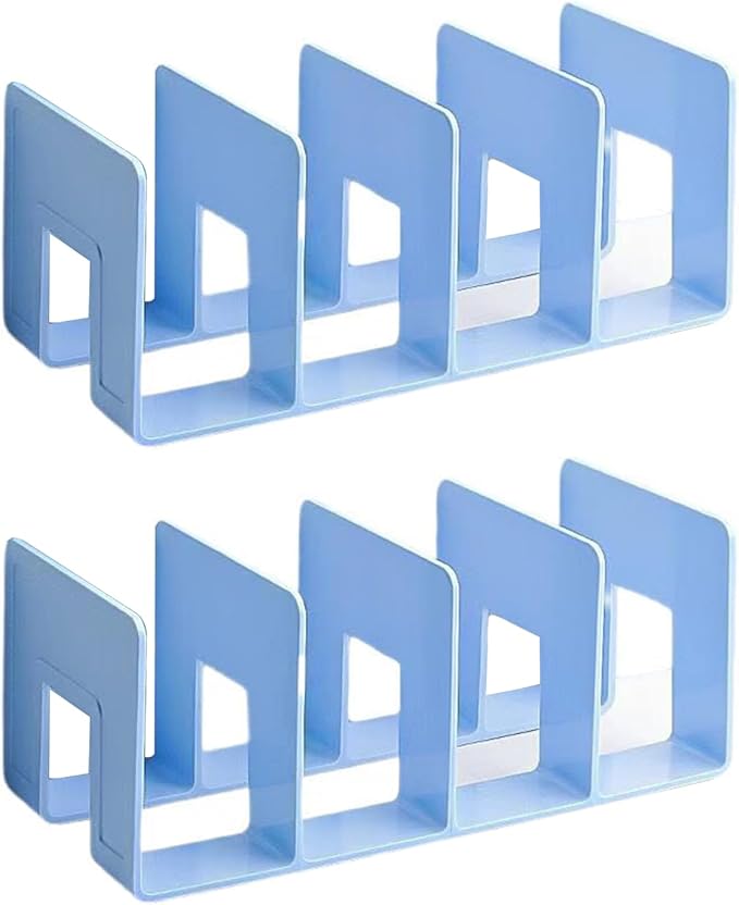 2PCS Acrylic File Organizer for Desk, Desktop Document/Mail Organizer, 4 Compartments Plastics Invisible Bookshelf Floating (12.5" x 5.7" x 5", SkyBlue)