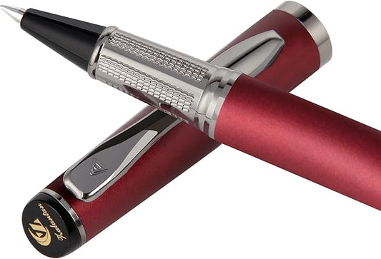 Liquid Ink Rollerball Pen - Luxury Metal Pen with Smooth Writing, Stylish Design, Effortless Writing, Fancy Gift Case for Men & Women, Includes 2 Refills - Pear Red