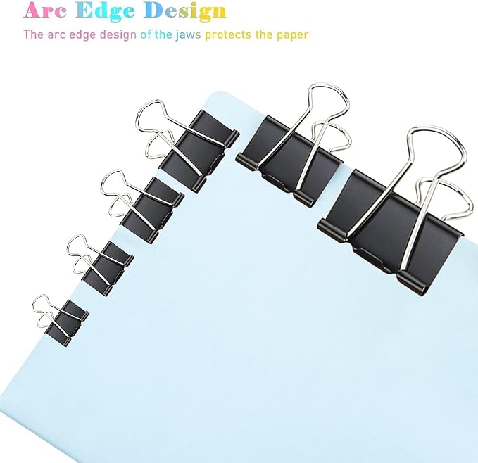 Small Binder Clips, 144 Pack, 1 Inch, Black, Standard 25mm, Metal Paper Clips, Fold Clamp, Office Clips, Capacity 0.47 Inch, Office and School Supplies