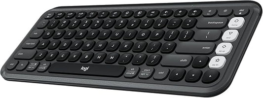 Logitech POP ICON Keys Wireless Bluetooth Keyboard, Comfortable Typing, Programmable Keys, Easy-Switch Between up to 3 Devices, for Laptop, Tablet, PC – Graphite and White