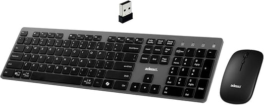 Adesso Wireless Scissor Switch Keyboard and Mouse Combo with Copilot AI Hotkey - Multi-OS Compatible for Mac, Quiet Switches, USB-A 2.4GHz Dongle