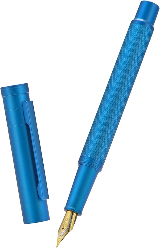 Asvine Blue Forest Fountain Pen Extra Fine Nib, Classic Design with Converter and Metal Pen Case, The Light of Hope Serise