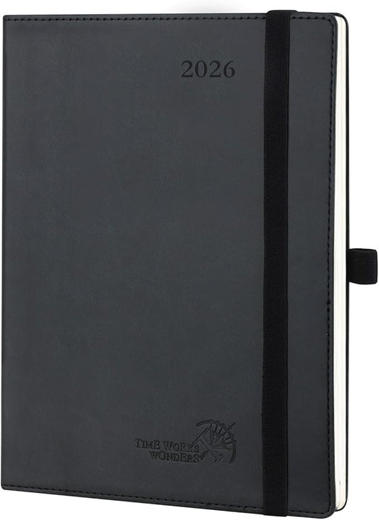 POPRUN 2026 Planner (Medium - 6.5'' x 8.5'') - 2026 Weekly Calendar ((Jan. 2026 - Dec. 2026) with Hourly Time Slots, Weekly/Monthly Appointment Book for Time Management - Leather Soft Cover - Black