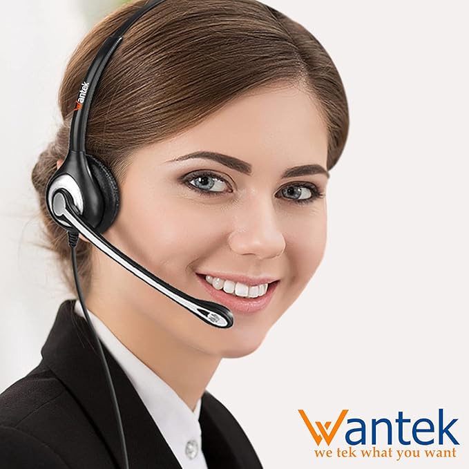 Telephone Headset with Microphone Noise Cancelling, RJ9 Phone Headset Compatible with Volume Adjustment Mute Control Switch for Call Center Office