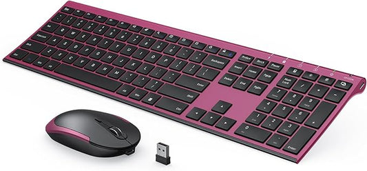 Wireless Keyboard and Mouse, Vssoplor 2.4GHz Rechargeable Compact Quiet Full-Size Keyboard and Mouse Combo with Nano USB Receiver for Windows, Laptop, PC, Notebook-Black and Wine Red