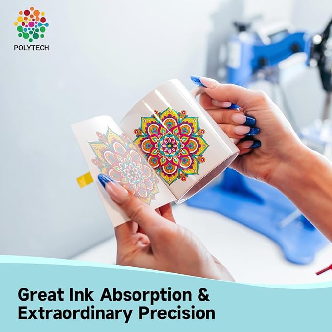 Polytech Sublimation Paper, 8.5x11, 100 Sheets, Heat Transfer Paper for All Sublimiation Blanks, For All Sublimation Printer and Ink, For Tumblers, Magnet Blanks, Ceramic Ornaments, Light T-Shirt,125G