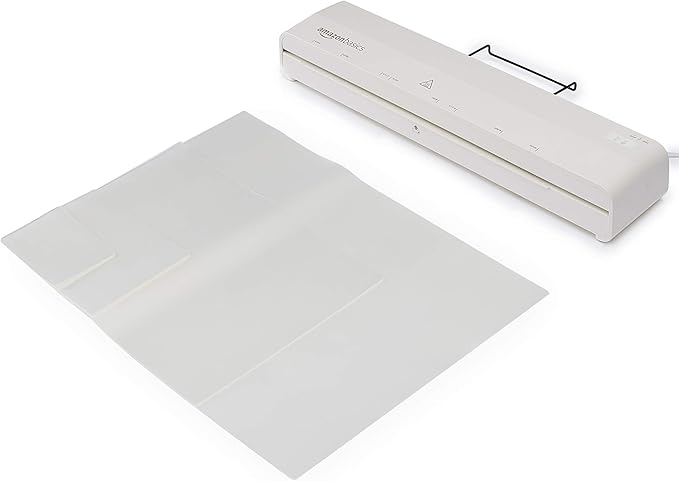 Amazon Basics 12 inch Thermal Laminator Machine, 1 Min Warm-Up, Home/Office/School Use, 20 Pouches Included, White