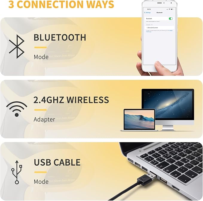 NetumScan Bluetooth QR Barcode Scanner, 3 in 1 Automatic Wireless 1D 2D Barcode Reader USB Image Code Scanner for Store, Warehouse POS, Computer, Tablet, iPad, iPhone, Android