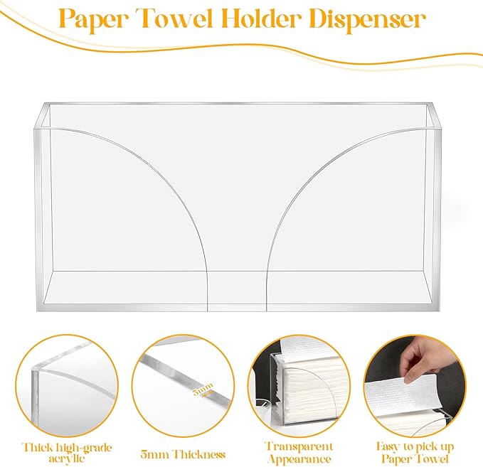 4Pack Clear Paper Towel Dispenser Countertop Acrylic Paper Towel Holder for Bathroom Folded Paper Towel Dispenser Clear Trifold Napkin Holder for Z-fold, C-fold, MultiFold Trifold