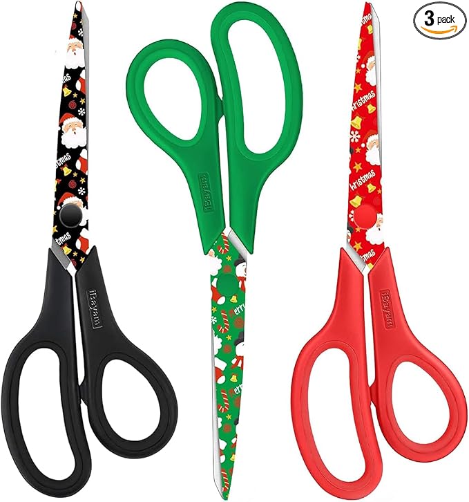 iBayam All Purpose Scissors for Construction Scrapbook Kraft Craft Paper, Gifts Wrapping Packing Paper Cutter Tool, 3 Pack Ultra Sharp 8" Thick Blade Comfort-Grip Scissors for Moving Package Supplies