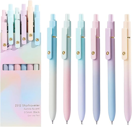 MIUTME Gel Pens, 0.5mm Quick Dry Black Ink Pens Fine Point Smooth Writing Pens,Cute Office for School Supplies, Gift for Women Men Student(Gradient-6Pcs)