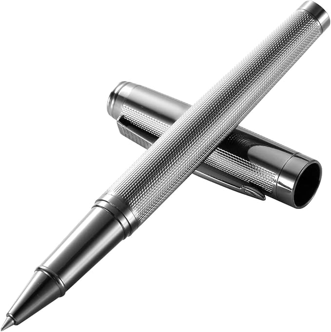 Rollerball Pen for Men Women Luxury Metal Executive Pens Home Office Use with 2 Extra Refills Black Ink 0.7mm G2 (Metal Gray)