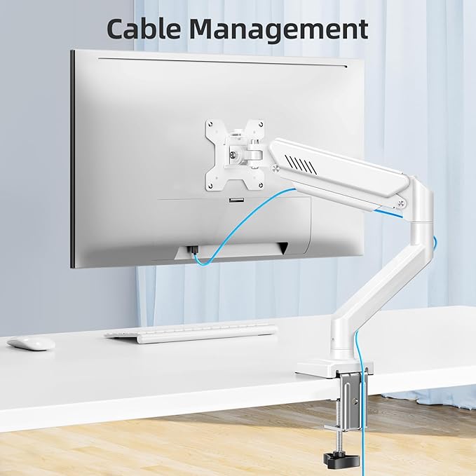 Monitor Arm for 13-32 inch Screens, Monitor Desk Mount, Adjustable Height, VESA Mount with Clamp & Grommet Bases, Freelift White