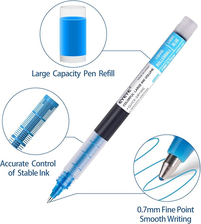 EYEYE 8 Assorted Colors 1.0mm Rollerball Pens, Multicolor Bold Point Pen Quick Dry, Liquid Ink Pen Fine Point Smooth Writing Pens for Journaling, Note Taking, Office, School, Doodling & Gifts
