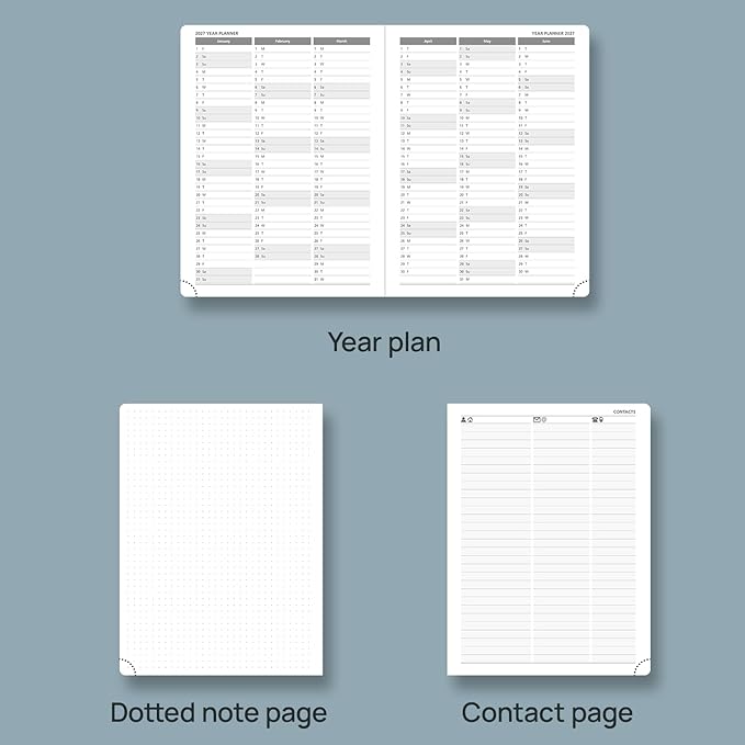 POPRUN Weekly Planner 2026 Calendar (Medium 6.75" x 8.75") 12 Months Notebook with Horizontal Layout, Leather Hardcover, Inner Pocket, 100GSM Thick Paper, Pen Holder - Black