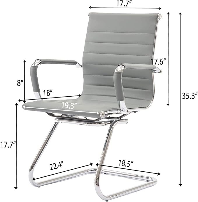 Office Desk Chair Set of 6,No Wheels PU Leather Computer Chairs Mid Back Guest Chairs with Seld Base for School/Reception/Conference/Waiting Room,Grey