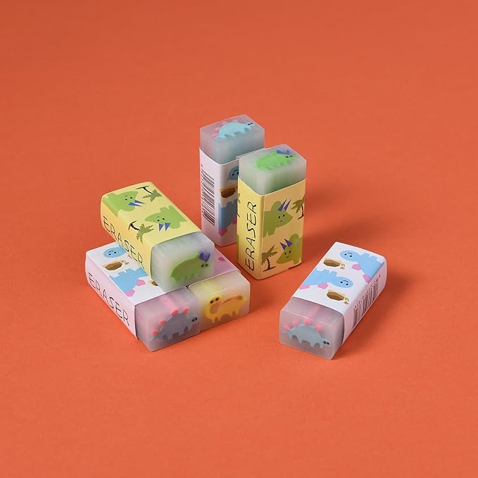 18 Pack Colorful Dinosaur Jelly Erasers for Kids, Kawaii School Supplies Prize Gifts Party Favors