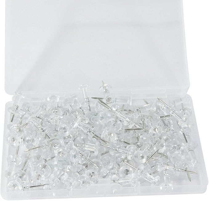 100 Pack Push Pins Tacks, Clear Plastic Head, Steel Point,Thumb Tacks for Bulletin Board,Stick Pins Thumb Tacks for Cork Board Wall Hangings (100, Clear)
