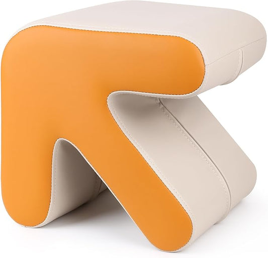 H&B Luxuries Ottoman, Foot Stool with Creative Shape, Napa Leather Ottomans, Removable Outer Foot Rest, No Assembly Required, Ottoman for Living Room, Bedroom, Entrance, White Yellow