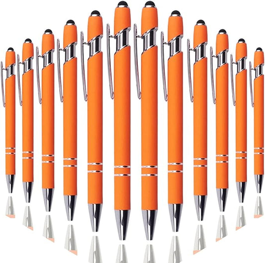 Ballpoint Pen with Stylus Tip, Soft Touch Click Metal Pen, 1.0mm Medium Point, Black Ink, 12 Count(Orange)