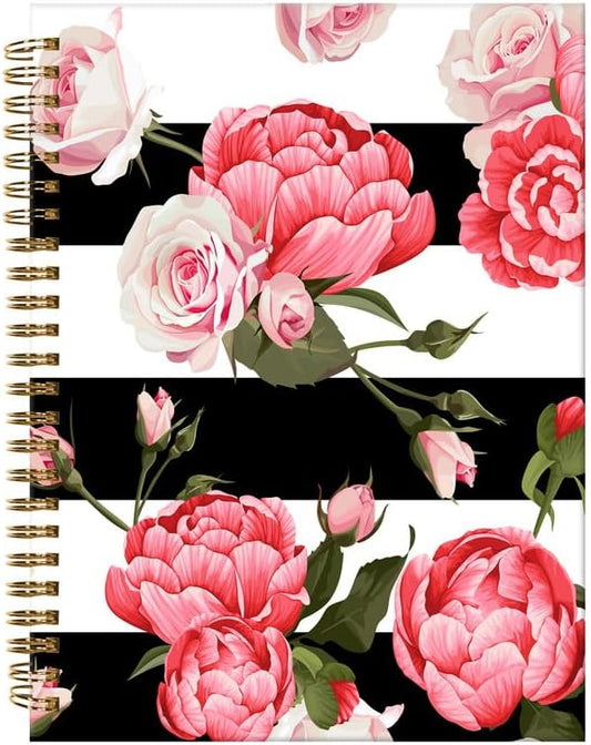 Spiral Journal Notebook,A5 Hardcover Lined Journals for Women Girl 6 x 8.3 in,120 Pages Thick Paper,Cute College Ruled Writing Notebook for Gifts Office Work School(Peony Rose)