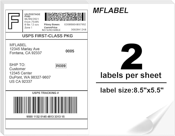 MFLABEL Half Sheet Laser/Inkjet Shipping Labels(8000Labels)