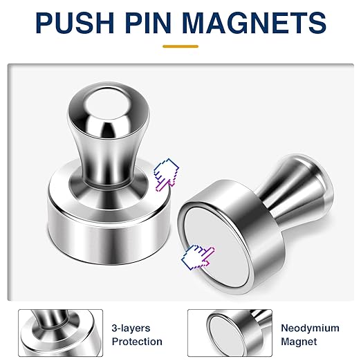 MIKEDE Strong Fridge Magnets for Whiteboard, 15Pcs Neodymium Push Pins for Refrigerator, Office, School, Classroom, Kitchen