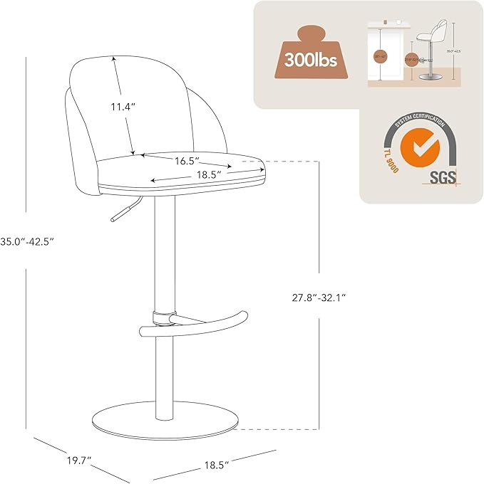 CHITA Adjustable Bar Stools Set of 3, Swivel Counter Height Stools with Stainless Steel Base for Bar, Kitchen Island, Dining Room, Sleek Black