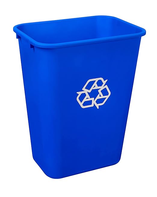 Amazon Basics Trash Can, Rectangular Commercial Office Wastebasket, Recycle Logo, 10 Gallon (Pack of 1), Blue (Previously AmazonCommercial Brand)