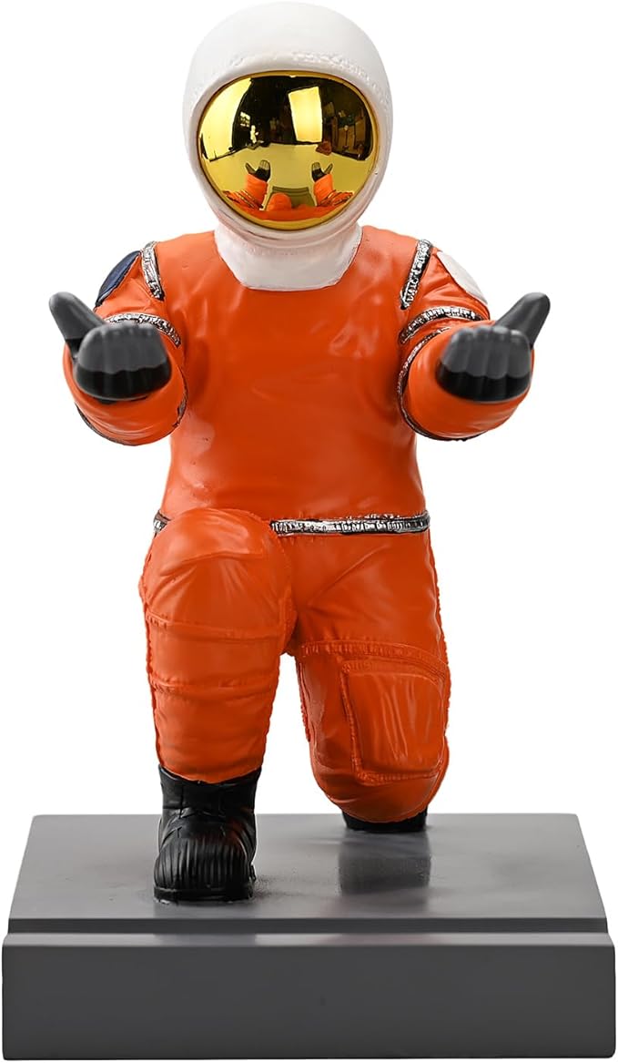 Astronaut Resin Pen Holder, Mobile Phone Stand, Device Stand, Desk Organizer Decorative Pen Holder (Orange&Golden)