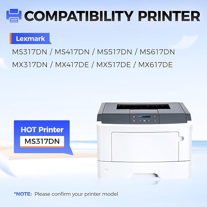 51B1000 Toner Cartridge with chip Black 1-Pack Replacement for Lexmark 51B1000 51B1H00 Toner Compatible with Lexmark MS317DN MS417DN MS517DN MS617DN MX317DN MX417DE MX517DE MX617DE Laser Printer Ink