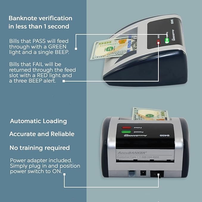 AccuBANKER D450 5-Point Counterfeit Bill Checker & Money Detector Machine w/Infrared Magnetic Watermark & Micro Printing Detection, Retail Grade - UL Listed (Pack of 2)