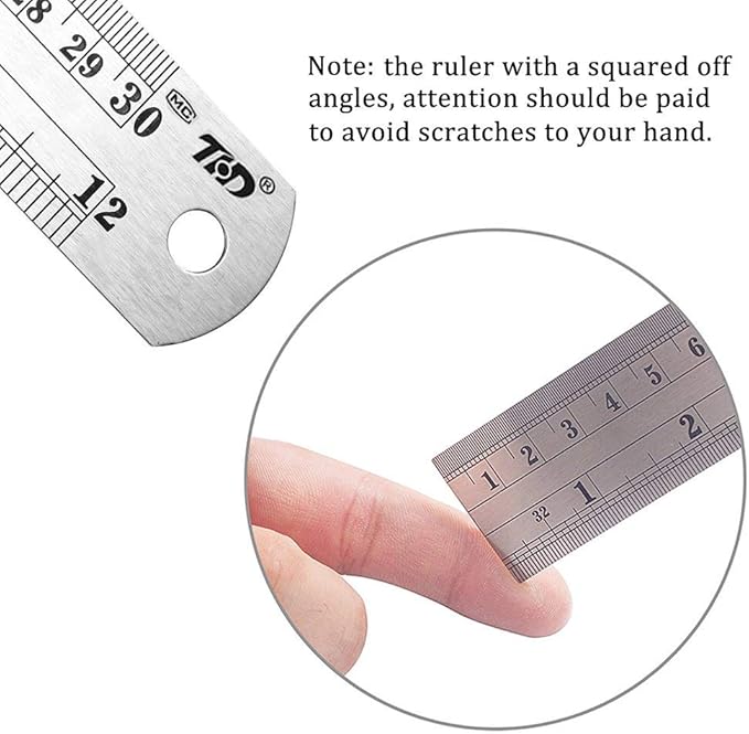 ZZTX Metal Straight Edge Ruler Set - Stainless Steel 12 Inch Rulers - Bulk 2 Pack