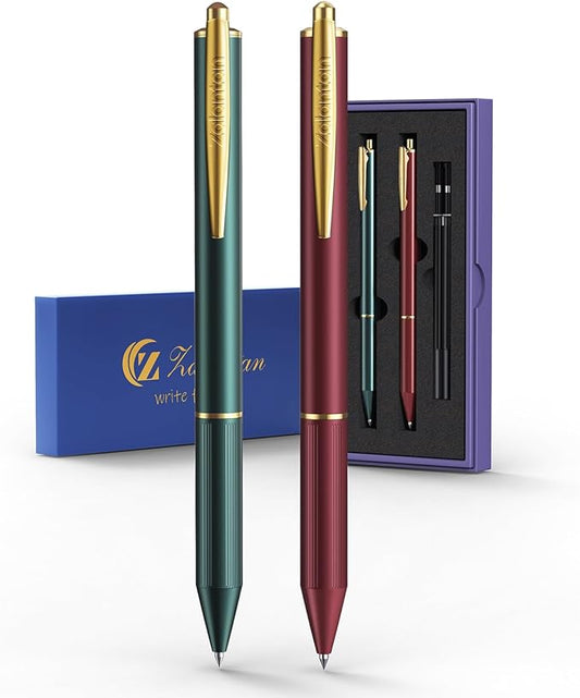pens 0.5MM Retractable Metal Gel Pen fancy pen Premium Metal Barrel nice pens Smooth Writing Archival Ink Leak-Proof, Ideal Gift Set - 2 Pens/Box with 2 Refills