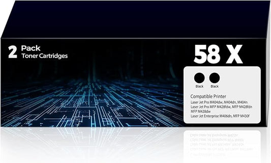 58X Toner Cartridge Black Laser Jet Pro M404dw Enterprise M406dn Compatible for HP 58X Toner Cartridge Compatible for MFP M430f M404dn M404n MFP M428fdw MFP M428fdn MFP M428dw M404dw Printer (2 Pack)