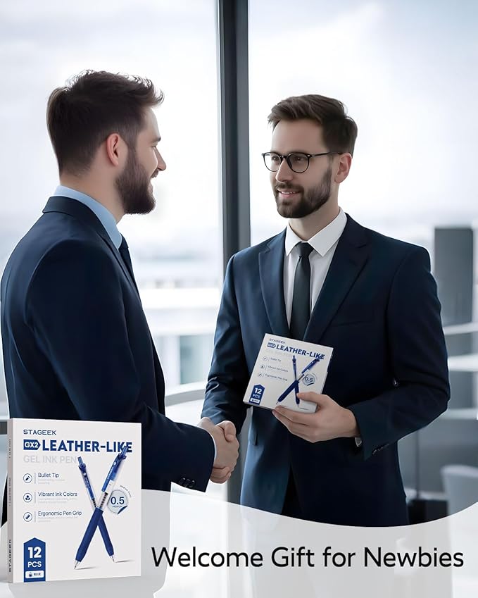 0.5mm Gel Pens Fine Point Smooth Writing Pens, 12PCS Blue Ink Pens, Retractable Leather-Like Blue Gel Pens, Business Gel Pen for Journaling, Writing, School, Office Use (Blue)