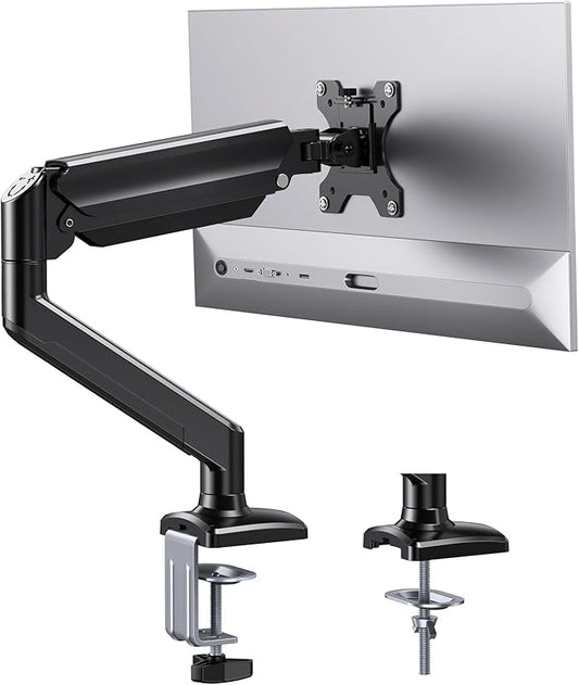 ErGear Single Monitor Arm for 13-34 inch Screens, Adjustable Gas Spring Monitor Mount Holds up to 22 lbs, Computer Monitor Stand with VESA Mount, C-Clamp & Grommet Base, Max VESA 100x100mm,