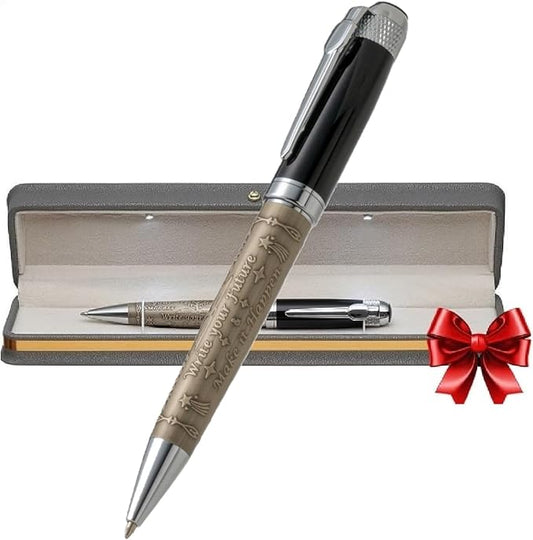 S&R Somit Fancy Pen for Men with Gift Box - Valuable Luxury Pen for Business and Office, Executive Gift for Family & Friends - Special Engraving & Led Decorative Box (BLACK SILVER)