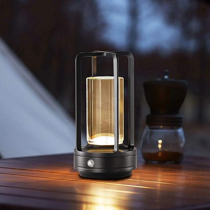 cordless led table lamp,klarako crystal lantern,outdoor table light,auge light Portable Metal Table Lamp for Indoor/Outdoor, 3 Colour4000mA Dimming Battery Powered Small Desk Lamp Bar/Camping-Black