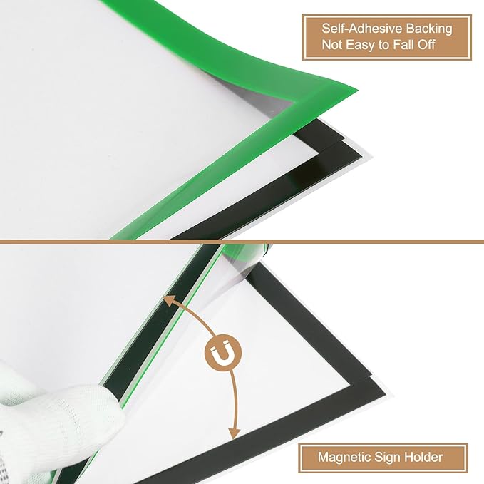 uxcell 5 Pcs Magnetic Sign Holder, 5" x 7" Self-Adhesive Magnetic Wall Signs Holder Magnetic Picture Frame Document Holder for Home Office Wall Window Displays, Green